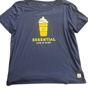 Life is Good sleep small pumpkin spice latte short sleeve blue